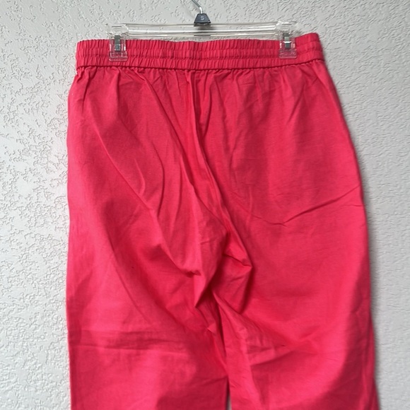 J Crew Cropped Pants Draw String Linen Bright Neon Pink size 8 - Picture 8 of 11
